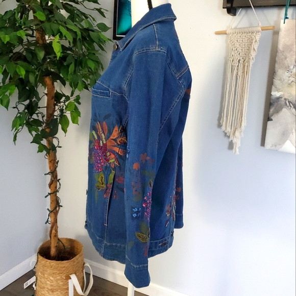 Susan Graver embellished stretch jean jacket S - Picture 2 of 9